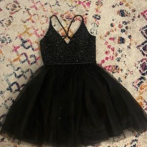 Black Morilee beaded+tulle homecoming dress